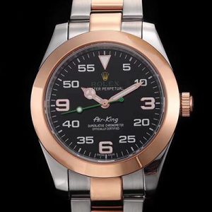 Replica Rolex Air-King 116900 Rose Gold JF Factory Black Dial