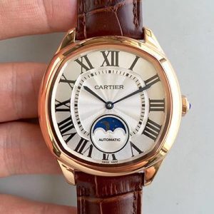 Replica Drive De Cartier Moonphase WGNM0008 Rose Gold Silver Dial