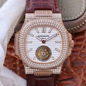 Replica Patek Philippe Nautilus Jumbo 5711 Rose Gold Tourbillon 2018 R8 Factory White Dial