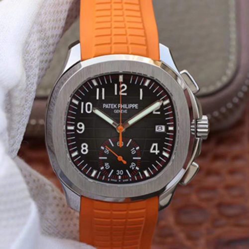 Replica Patek Philippe Aquanaut Chronograph 5968A Orange Rubber Strap Black Dial