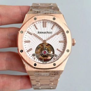 Replica Audemars Piguet Royal Oak Rose Gold Tourbillon Extra Thin 26522 R8 Factory White Dial