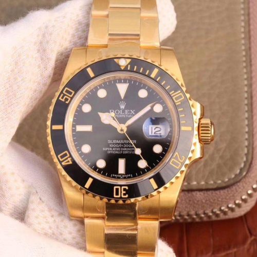 Replica Rolex Submariner Date 116618LN VR Factory 18K Yellow Gold Wrapped Black Dial