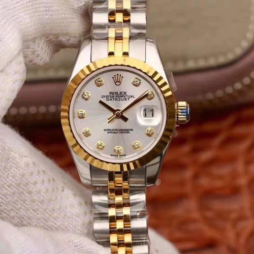 Replica Rolex Lady Datejust 18K Gold 28MM Silver Dial