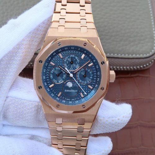 Replica Audemars Piguet Royal Oak Perpetual Calendar 26574OR.OO.1220OR.02 JF Factory Blue Dial