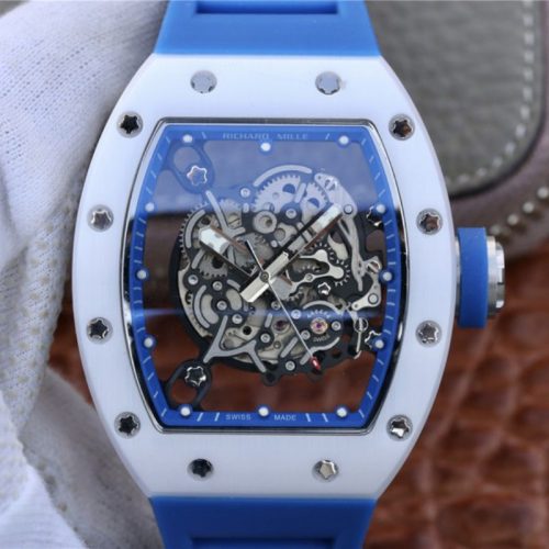 Replica Richard Mille RM055 KV Factory White Ceramic Blue Hollow Dial