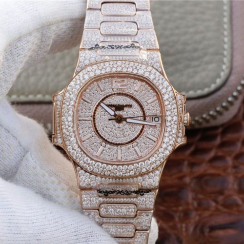 Replica Patek Philippe Nautilus Jumbo 7021/1R-001 Full Paved Diamonds Dial