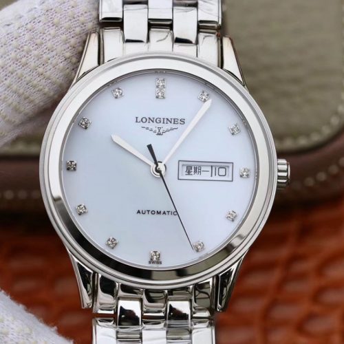 Replica Longines Flagship Double Calendar L4.899.4.12.602 GK Factory White Dial