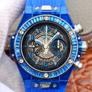 Replica Hublot Big Bang Unico 411.JX.4802.RT Blue Strap Skeleton Dial