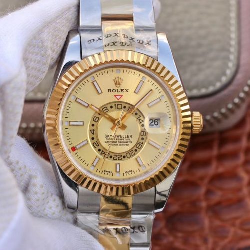 Replica Rolex SKY-DWELLER 326938-72418 Gold Dial