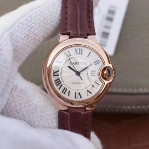 Replica Ballon Bleu De Cartier Ladies 33mm V6 Factory 18K Rose Gold Case White Dial