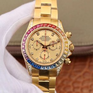 Replica Rolex Daytona Cosmograph Rainbow 116598RBOW BL Factory Gold Dial