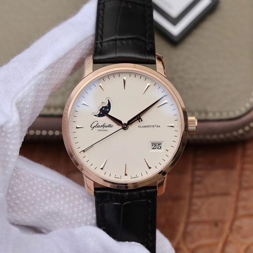 Replica Glashutte Original Senator 1-36-04-04-02-01 Moonphase 18K Rose Gold White Dial