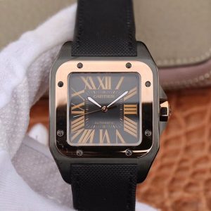 Replica Cartier De Santos 100th Anniversary W2020009 RB Factory 18K Rose Gold Black Dial