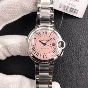 Replica Ballon Bleu De Cartier 33MM W6920041 V6 Factory Stainless Steel Pink Dial