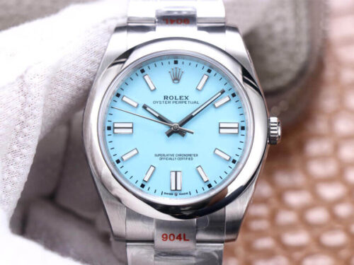 Replica Rolex Oyster Perpetual M124300-0006 EW Factory Light Blue Dial