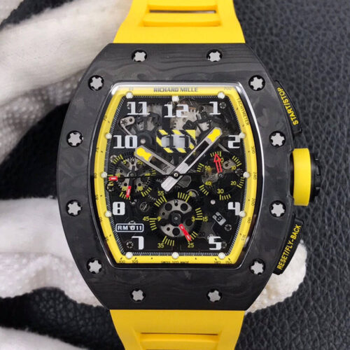 Replica Richard Mille RM-011 KV Factory Yellow Rubber Strap