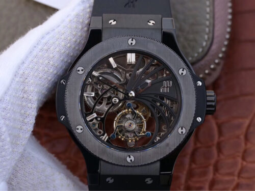 Replica Hublot Big Bang Hollow Tourbillon Black Strap