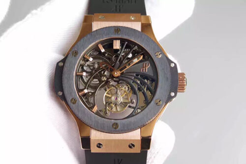 Replica Hublot Big Bang Hollow Tourbillon Black Strap