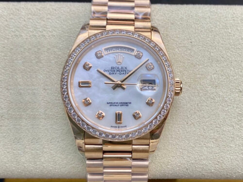 Replica Rolex Day Date 128238 EW Factory White Dial Gold Strap