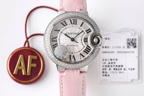 Replica Ballon Bleu De Cartier 33MM WE902067 AF Factory Pink Leather Strap