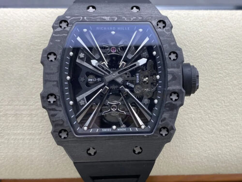 Replica Richard Mille RM12-01 Tourbillon RM Factory Black Skeleton Carbon Fiber Dial