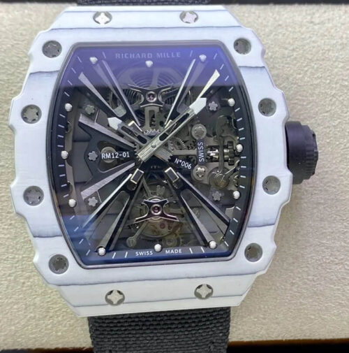 Replica Richard Mille RM12-01 Tourbillon RM Factory White Carbon Fiber Bezel