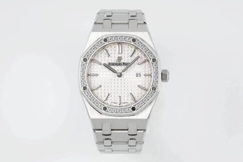 Replica Audemars Piguet Royal Oak Quartz 33MM 67651ST.ZZ.1261ST.01 ZF Factory White Dial Diamond Bezel