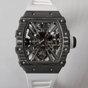 Replica Richard Mille RM12-01 Tourbillon RM Factory Carbon Fiber White Rubber Strap